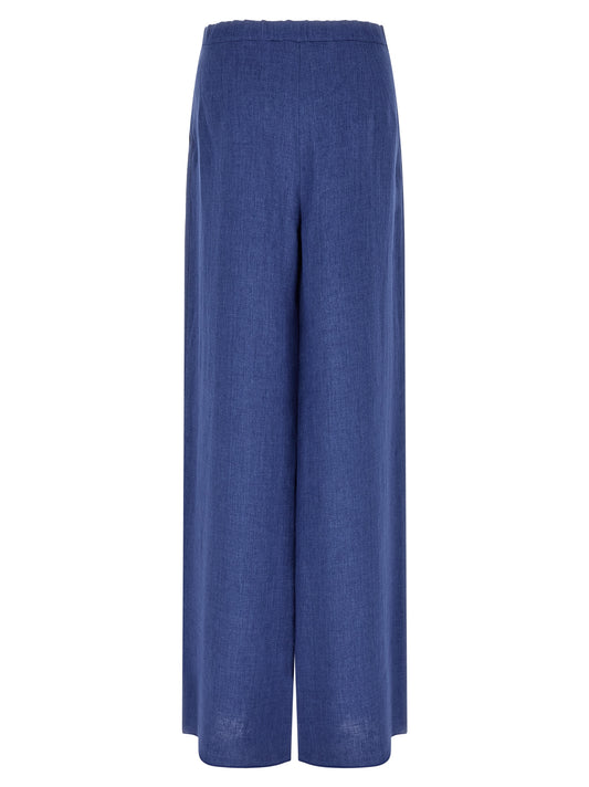 Blue Linen Casual Pants