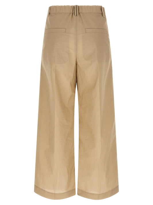 Beige Cotton Casual Pants