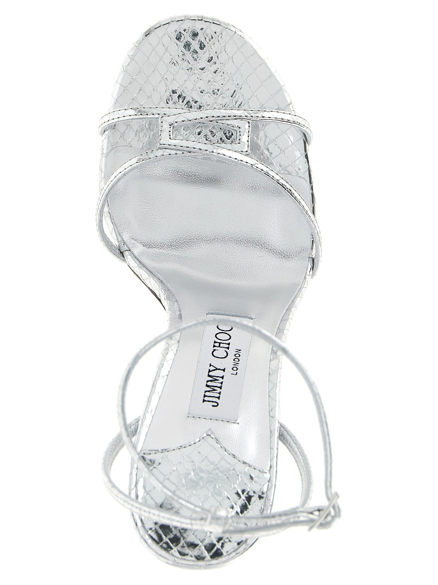 Silver Leather Stiletto Heel Sandals