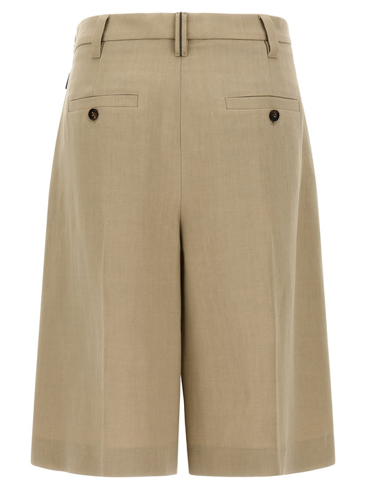 Beige Viscose Bermuda Shorts