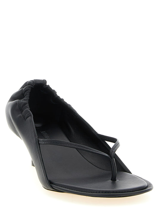 Black Lamb Leather Flat Sandals