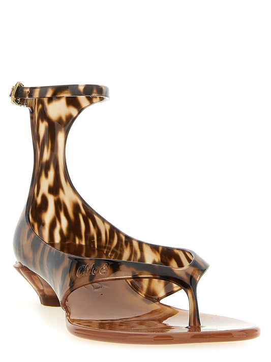 Brown Polyurethane Mid Heel Pumps