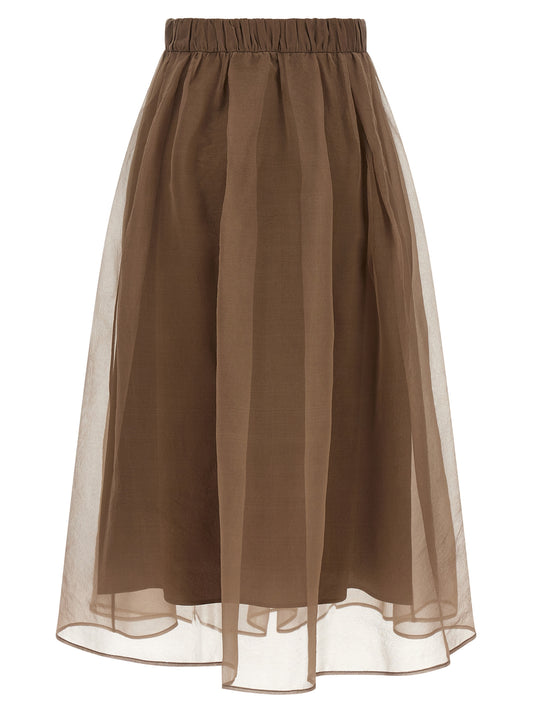 Brown Silk Midi Skirt