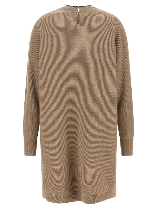 Beige Virgin Wool Short Dress