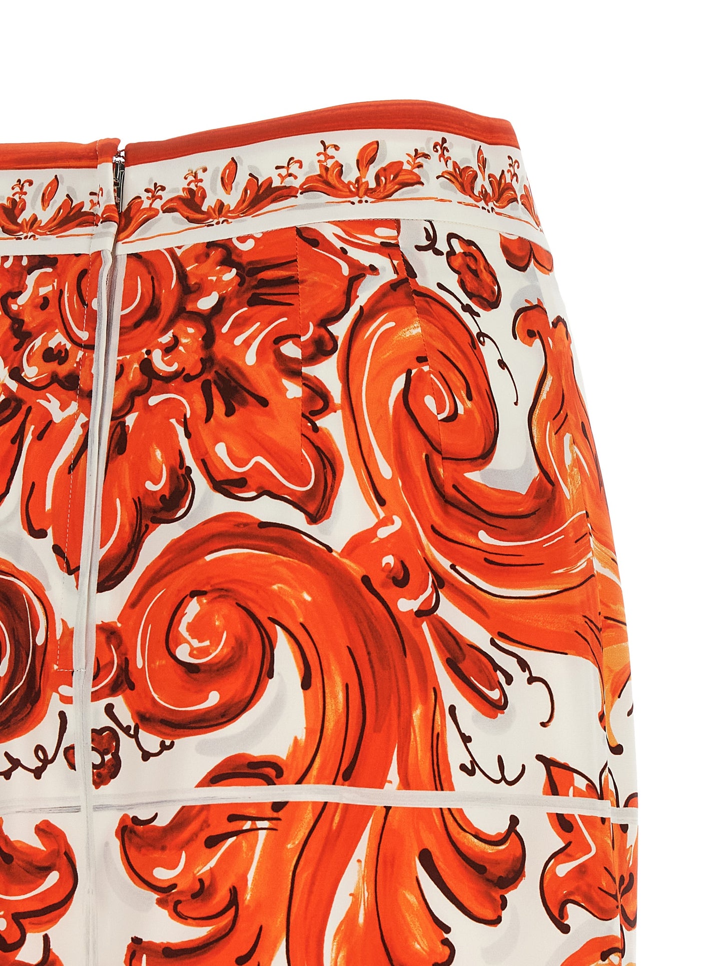 Orange Silk Midi Skirt