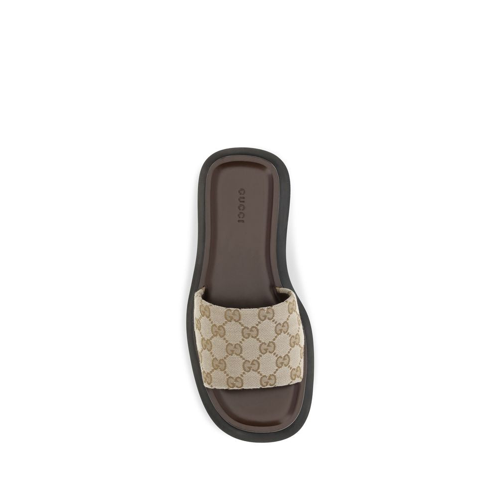Beige Polyester Platform Sandals