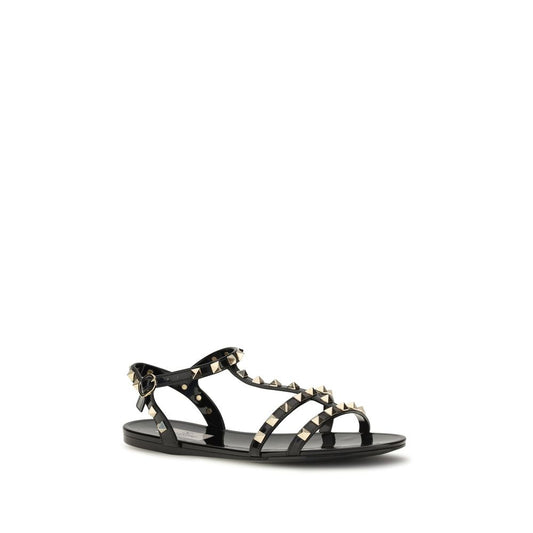 Black Rubber Flat Sandals