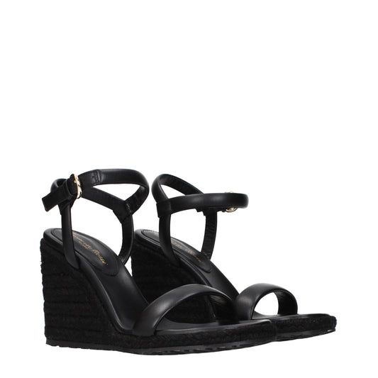 Black Leather Wedge Sandals