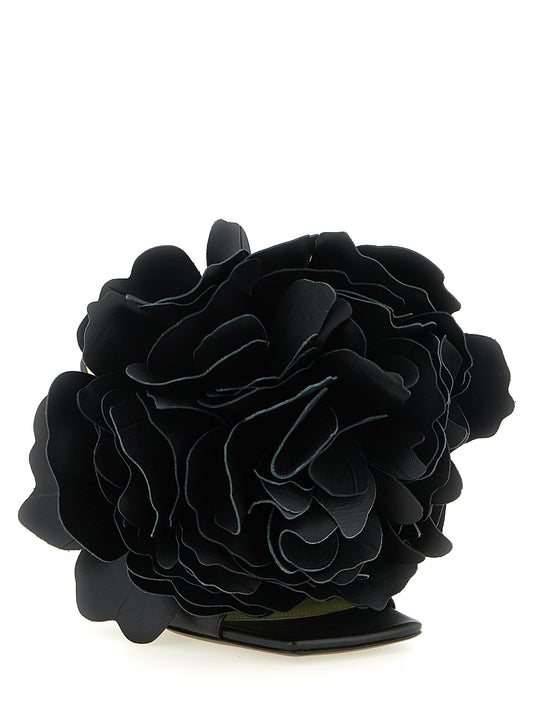 Black Leather Stiletto Heel Sandals