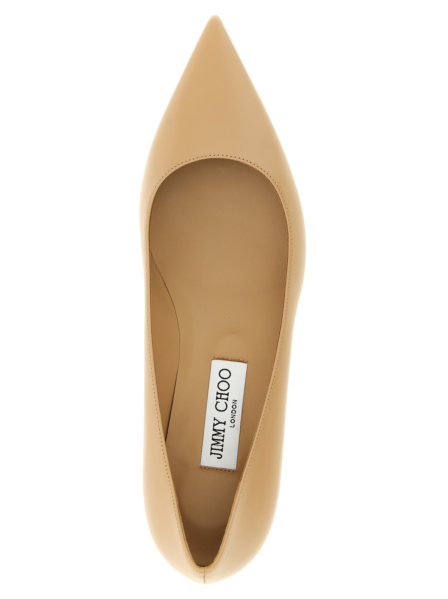 Beige Leather Mid Heel Pumps
