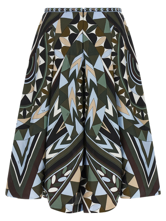 Multicolor Silk Midi Skirt
