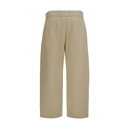 Beige Cotton Casual Pants