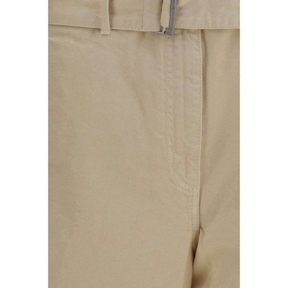 Beige Cotton Casual Pants