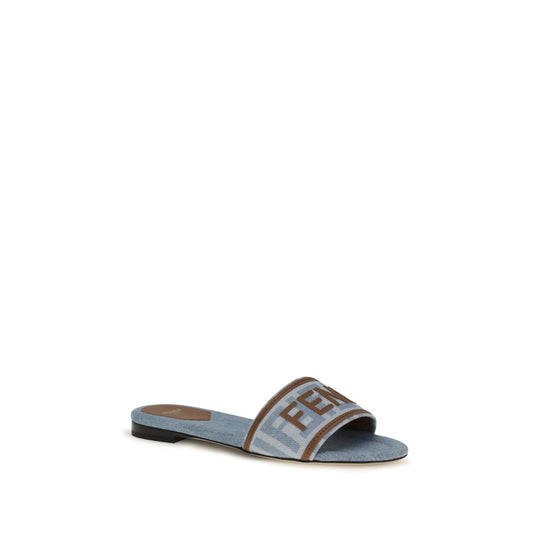 Blue Cotton Flat Sandals
