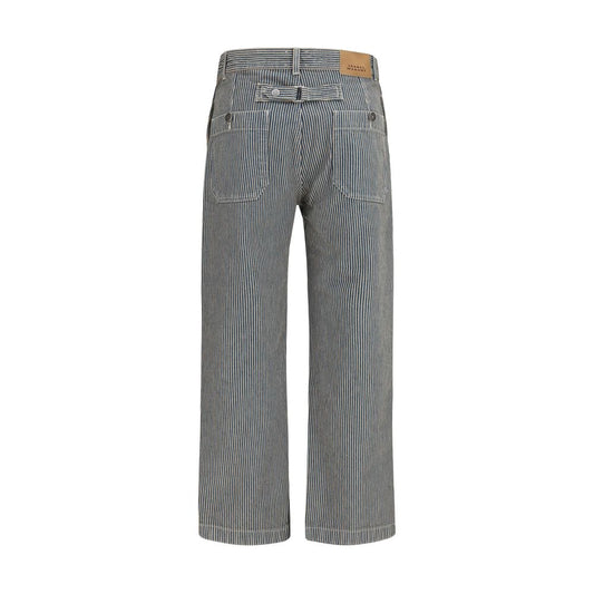 Blue Polyester Casual Pants