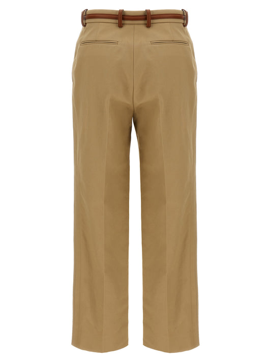Beige Cotton Casual Pants