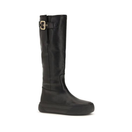 Black Calf Leather Bos Taurus Flat Boots