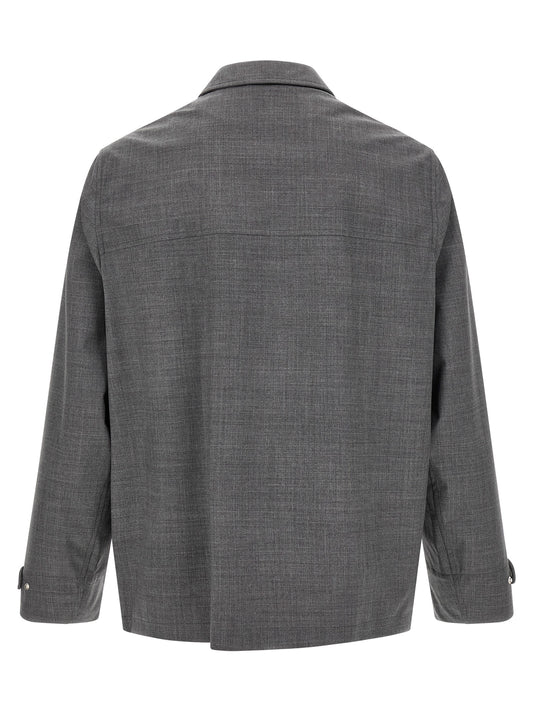 Gray Virgin Wool Full-Length Jacket