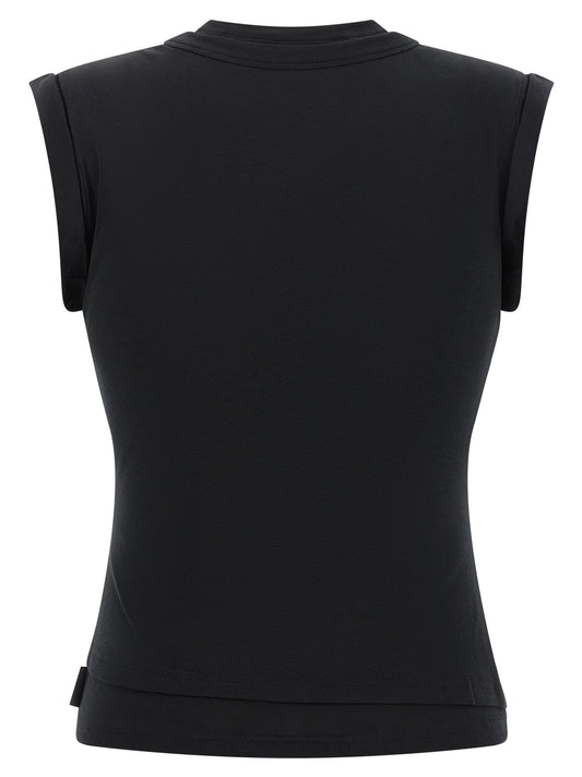 Black Cotton Sleeveles T-Shirt