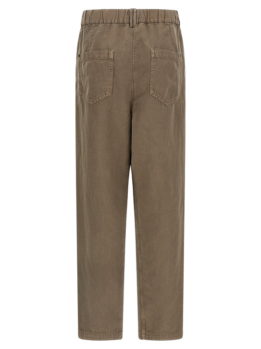 Brown Cotton Casual Pants