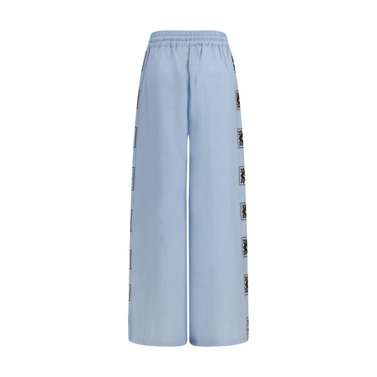 Blue Linen Casual Pants