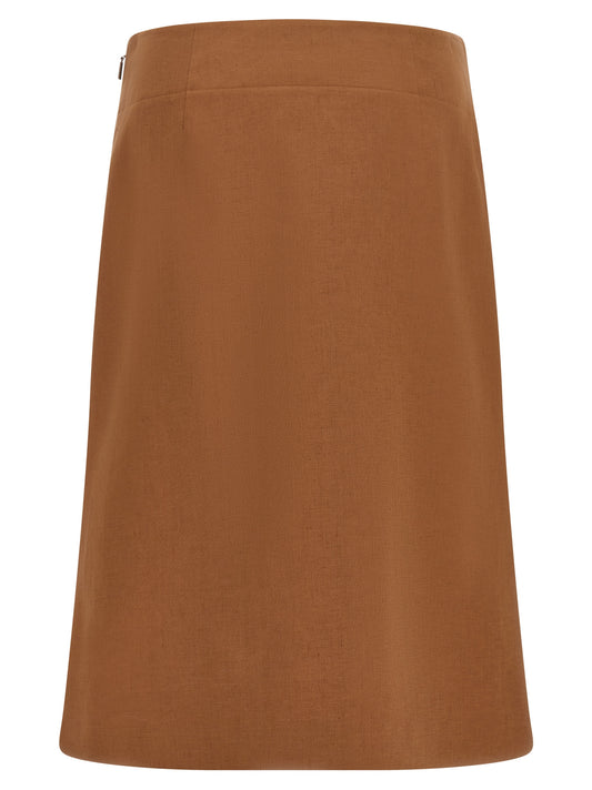 Brown Linen Midi Skirt