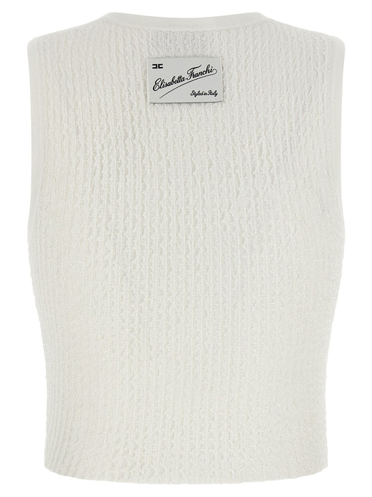 White Viscose Sleeveles T-Shirt