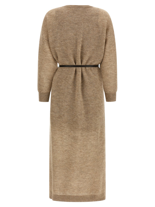 Beige Wool Midi Dress