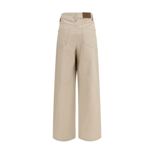 Beige Cotton Casual Pants