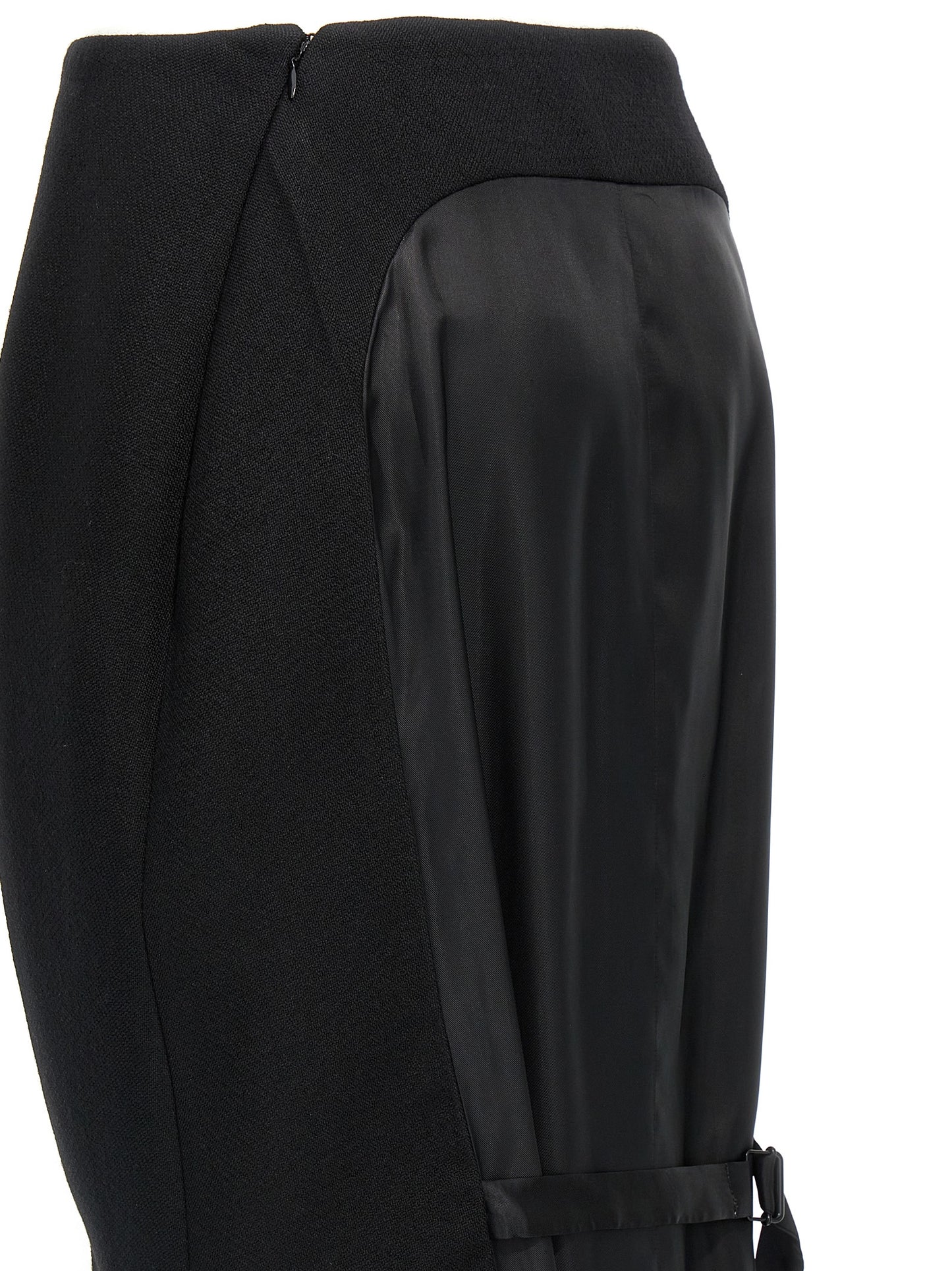 Black Virgin Wool Midi Skirt