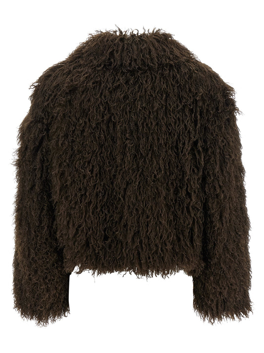 Brown Polyester Full-Length Jacket