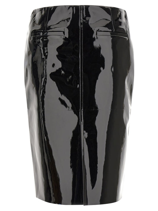 Black Lamb Leather Midi Skirt