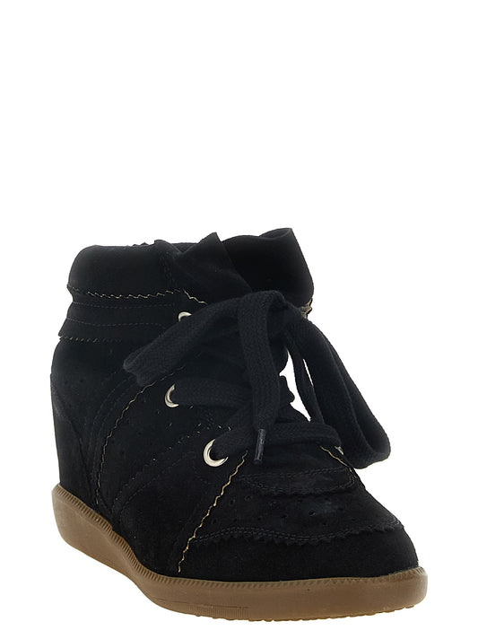 Black Cowhide Wedge Sandals