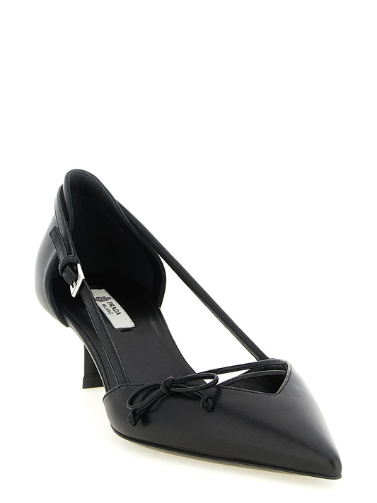 Black Goatskin Mid Heel Pumps