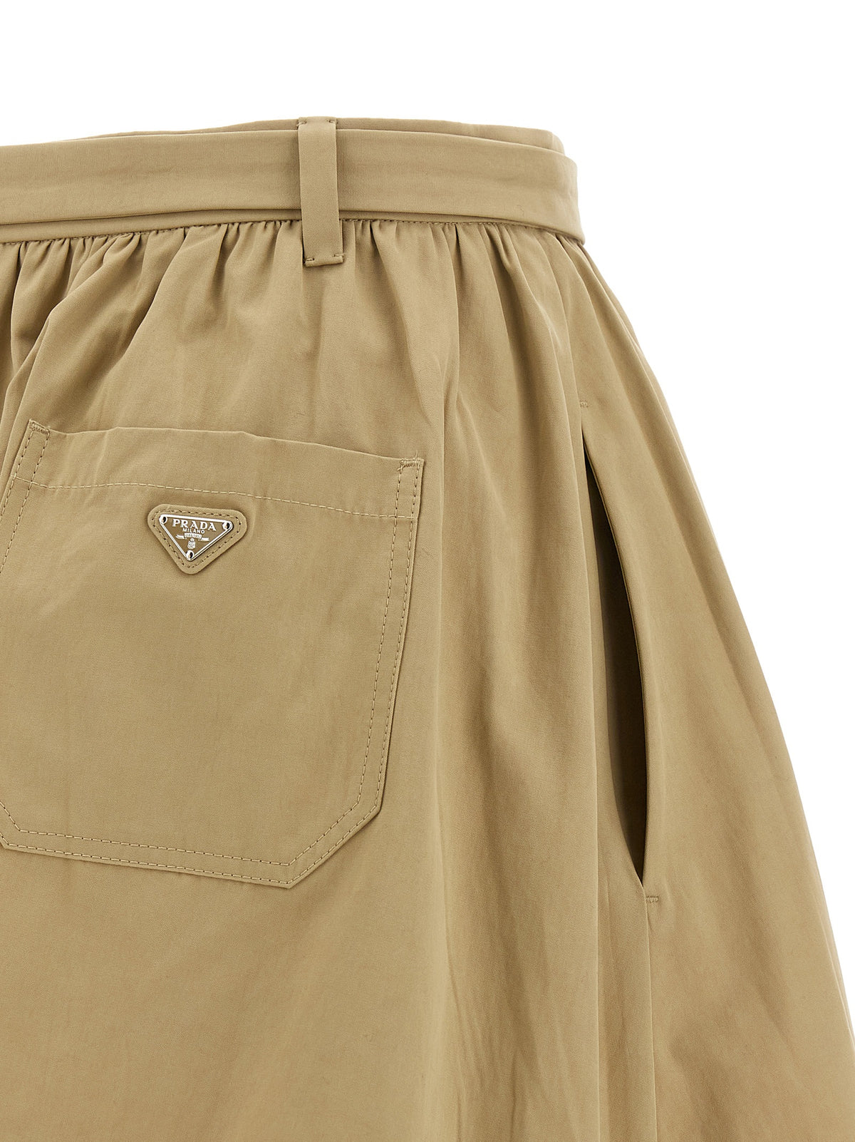 Beige Cotton Midi Skirt