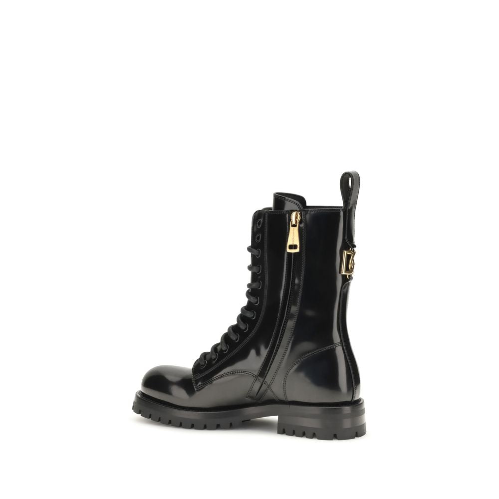 Black Calf Leather Bos Taurus Lace-Up Boots