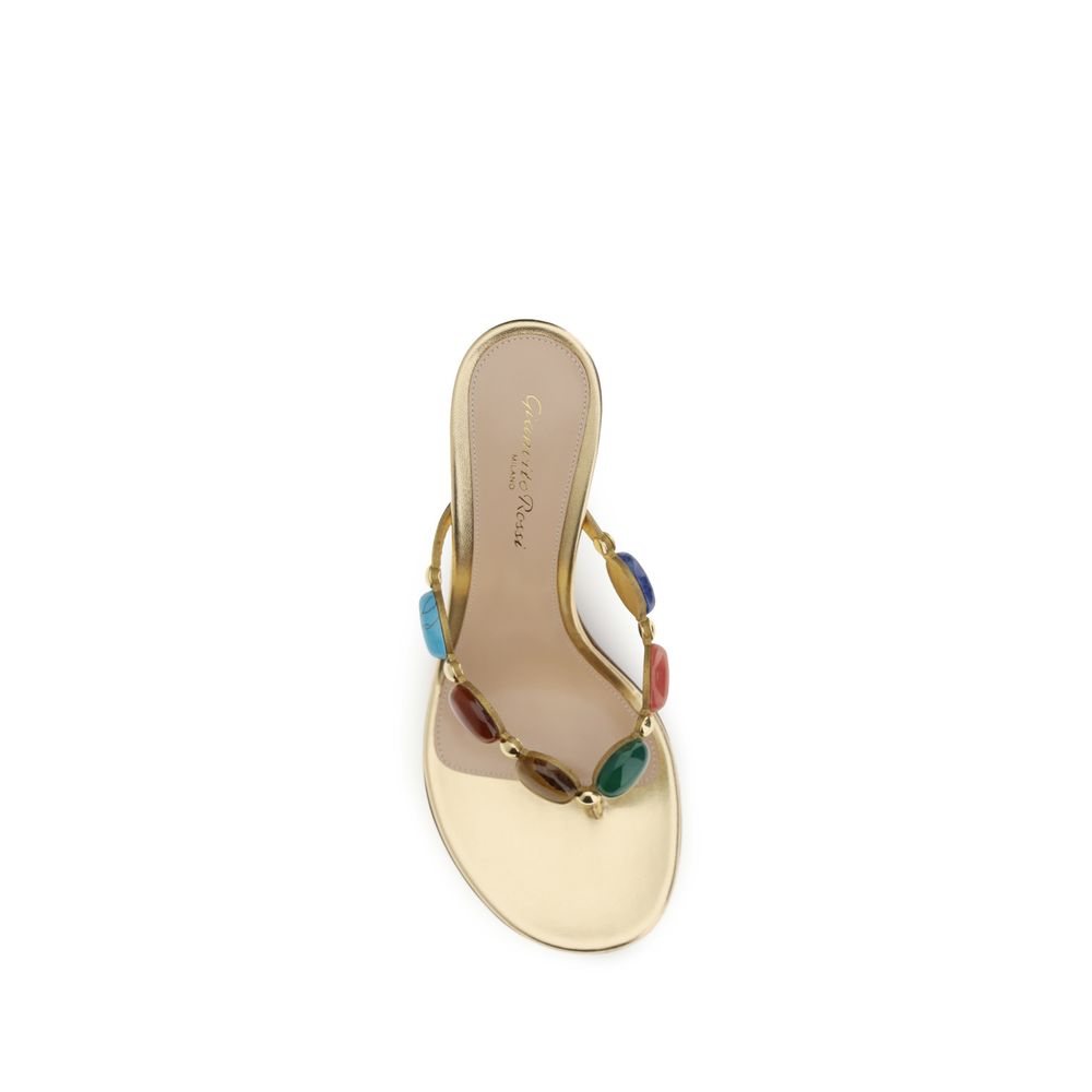 Gold Suede Leather Stiletto Heel Sandals