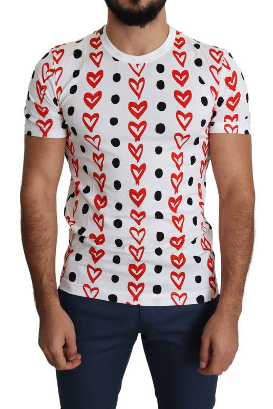 White Hearts Print Cotton Men Top T-shirt