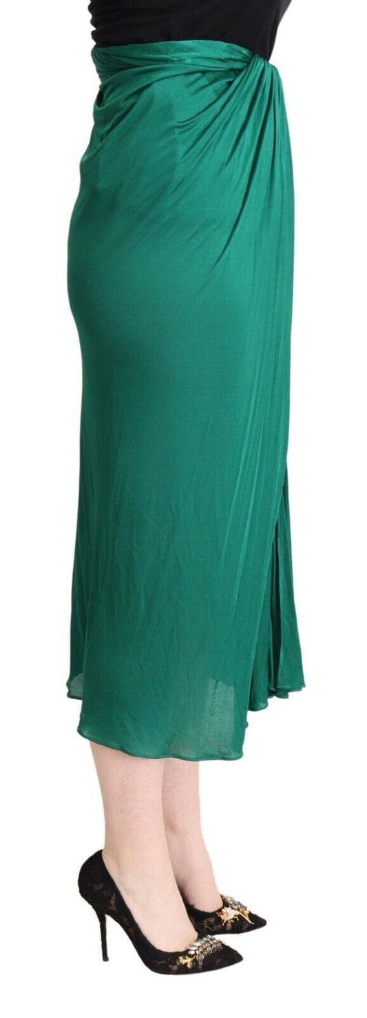 Dark Green High Waist Midi Pencil Cut Pleated Skirt