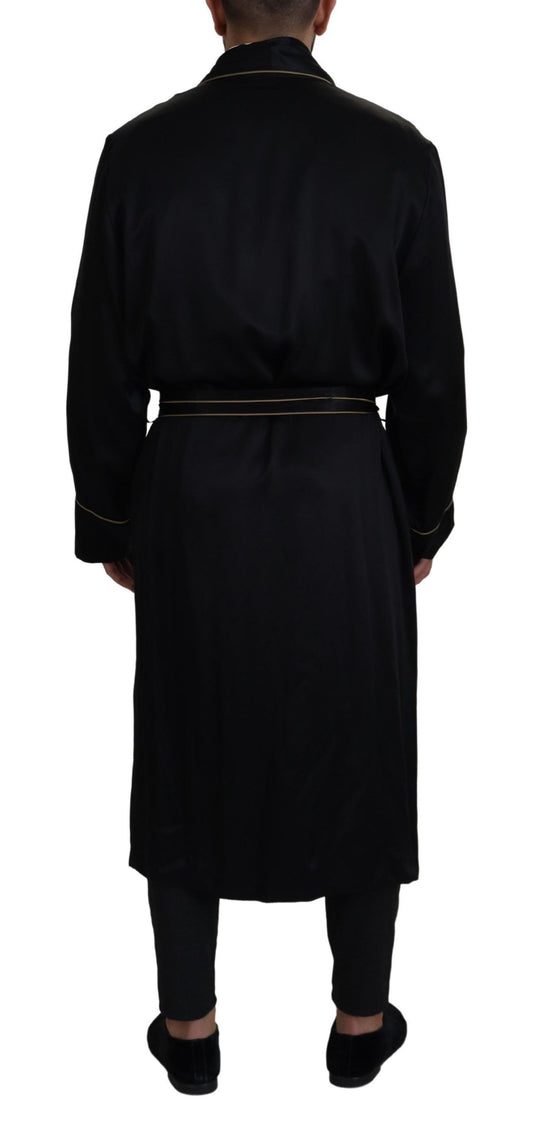 Black 100% Silk Robe Coat Wrap Jacket