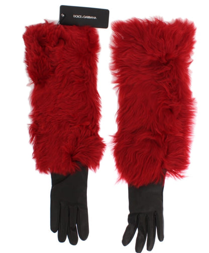 Elegant Red Leather Elbow Long Gloves