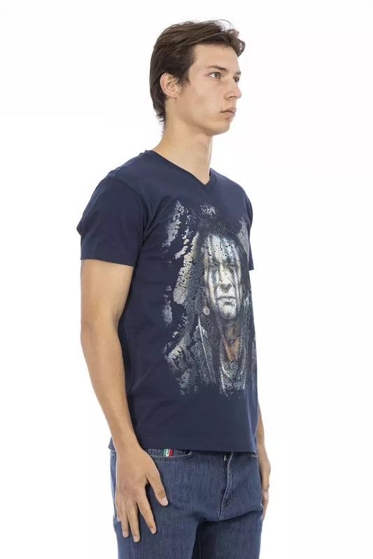 Blue Cotton Men's V-Neck T-Shirt