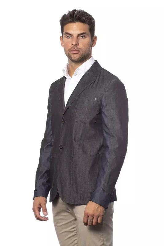 Gray Cotton Men Single Breasted Blazer