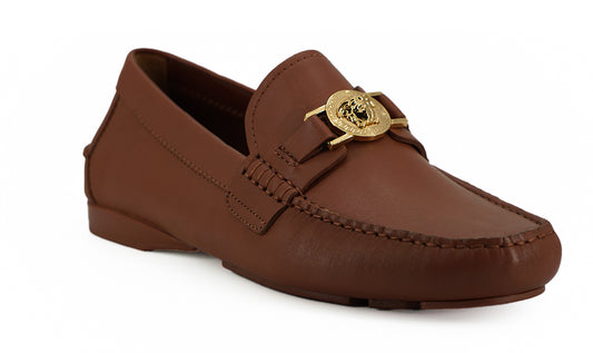 Natural Brown Calf Leather Loafers Shoes