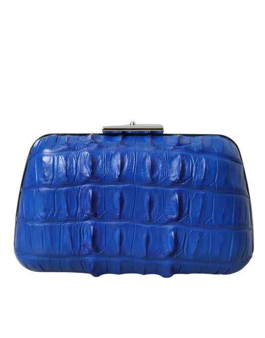Blue Exotic Skin Leather Shoulder Crossbody Box Clutch Bag