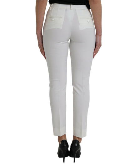 Elegant White Mid-Waist Tapered Pants