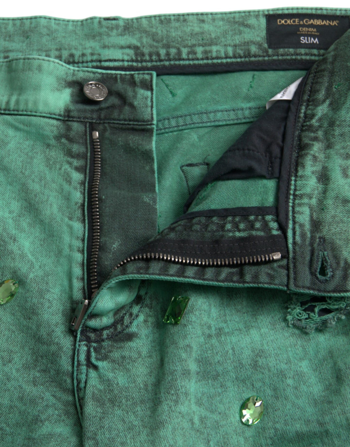 Green Crystals Cotton Stretch Slim Jeans