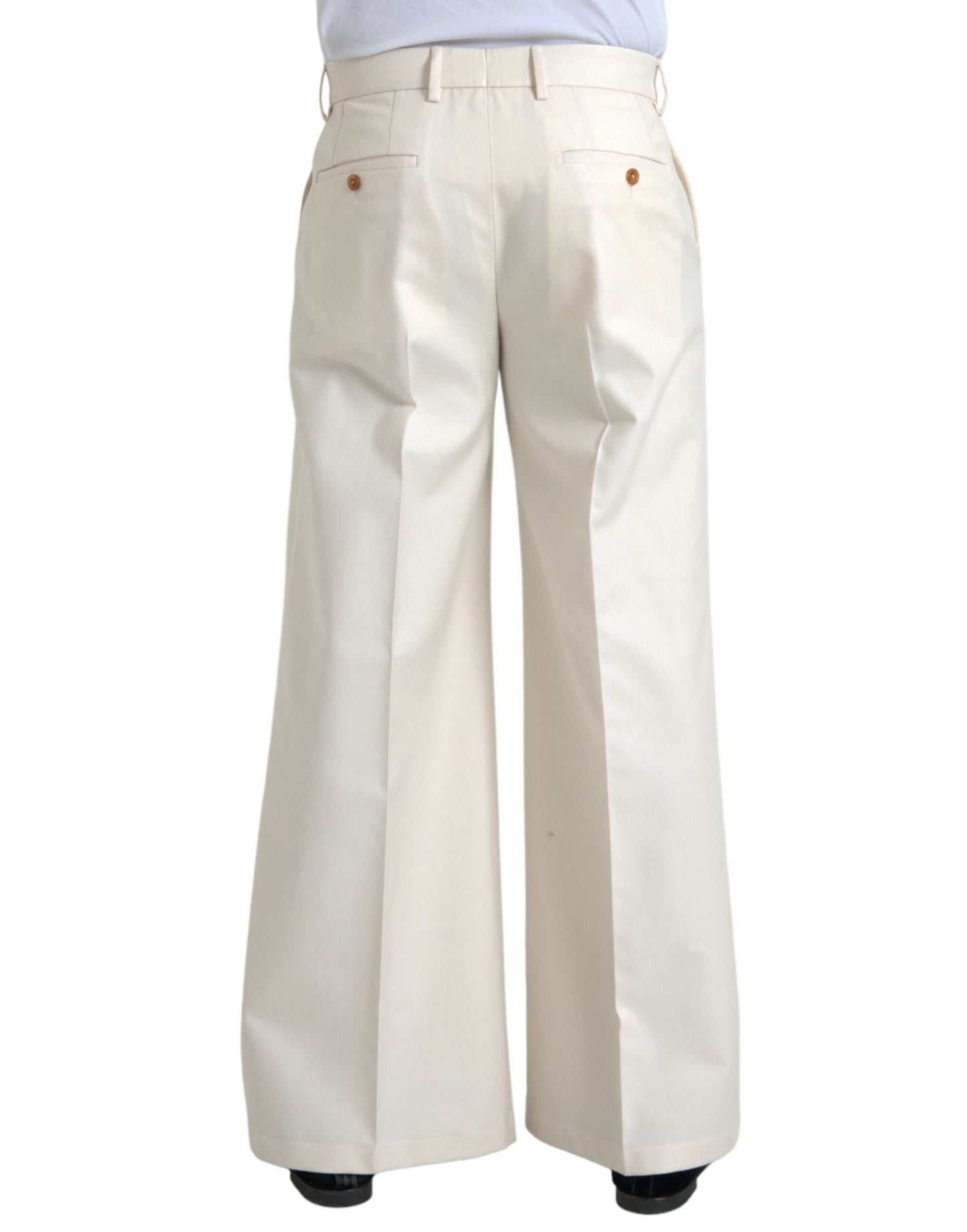 White Wool Wide Leg Mid Waist Pants