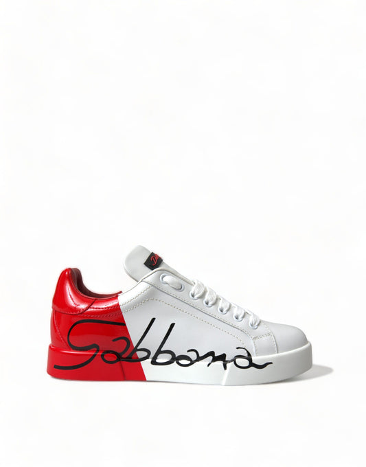 Elegant White Leather Portofino Sneakers