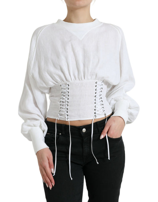 Elegant White Lace-Up Corset Cropped Top